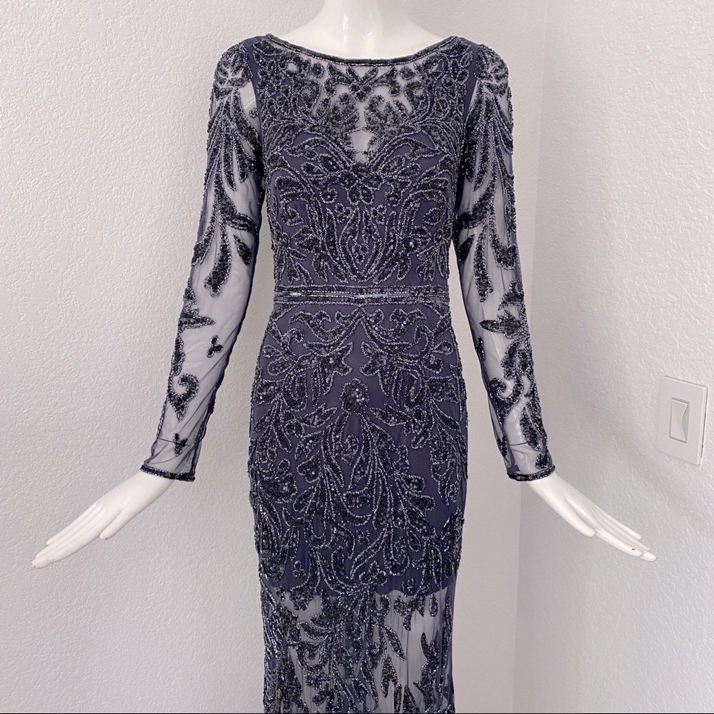 Embroidery beaded Embellished Navy evening dress